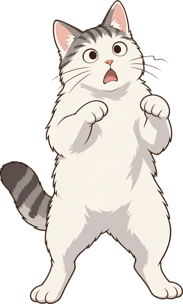 눈을 동그랗게 뜨고 놀란 흰 고양이 어리둥